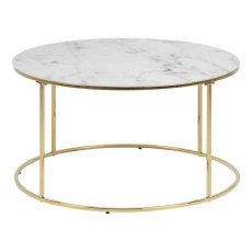 WEB EXCLUSIVE ACCENT A1 COFFEE TABLE- GLASS WHITE MARBLE PRINT & GOLDEN CHROME