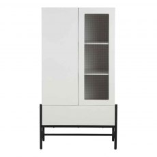 AURA GLASS CABINET- WHITE WITH BLACK BASE