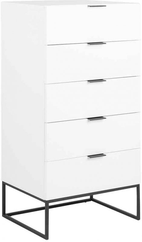AUDREY CHEST OF 5 DRAWS- WHITE WITH BLACK LEGS 20358 1