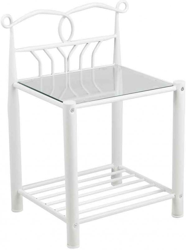 ALLISON BEDSIDE TABLE- WHITE METAL & GLASS 1