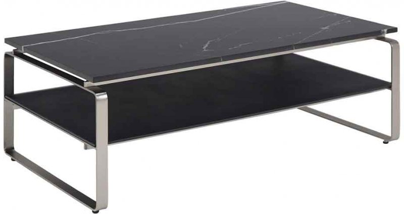 ACANTHUS COFFEE TABLE OBLONG- BLACK MARBLE TOP BLACK GLASS SHELF 1