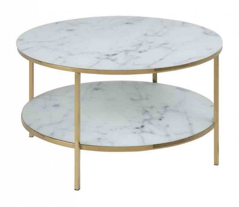 Admire Coffee table round with shelf white marble golden chrome 1