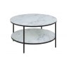 ADMIRE COFFEE TABLE WITH SHELF WHITE MARBLE PRINT & BLACK BASE