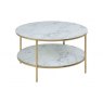 ADMIRE COFFEE TABLE WITH SHELF WHITE MARBLE PRINT & GOLDEN CHROME
